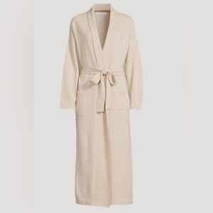 HOLT RENFREW Sz S 100% Cashmere Robe Patch Pockets Belted Turned Collar (Flaw)